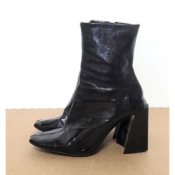Topshop Shoes - Topshop Black Patent Leather Boots Womens Size 38 Chunky Block Heel Retro